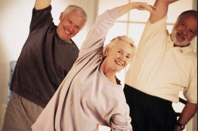 пожилые люди знимаются физкультурой